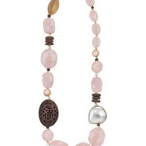 Silpada Rose Quartz Palm Wood Pearl .925 Sterling Silver Necklace N1819